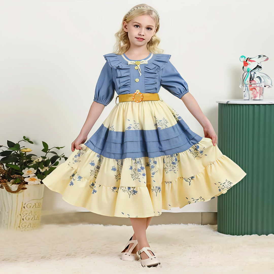 Elegance Bloom – White Floral Layered Party Dress for Girls 1783